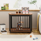 31.5 Furniture Style Dog Crate For Small And Medium Dogs, Wooden Cage Indoor Kennel Furniture, Modern Dog Crate End Table With Double-Doors