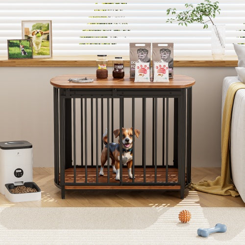 31.5 Furniture Style Dog Crate For Small And Medium Dogs, Wooden Cage Indoor Kennel Furniture, Modern Dog Crate End Table With Double-Doors