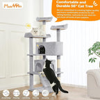 56-inch Pet Cat Tree For Indoor Cats Multi-Level Cat Tree With 2 Apartments Cat Activity Center With Scratching Posts And Toys Light Gray