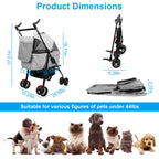 4-Wheels Pet Stroller Foldable Carrier Strolling Cart Travel Jogger Pet Stroller With Removable Liner Storage Basket For Dog Cat
