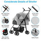 4-Wheels Pet Stroller Foldable Carrier Strolling Cart Travel Jogger Pet Stroller With Removable Liner Storage Basket For Dog Cat
