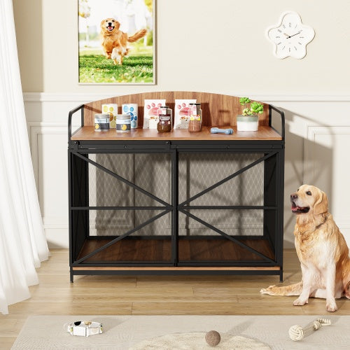 42.8 Heavy Duty Large Dog Crate Furniture For Large Medium Dog, Farmhouse Wooden Dog Kennel Indoor End Table, Decorative Pet House For Large Dogs