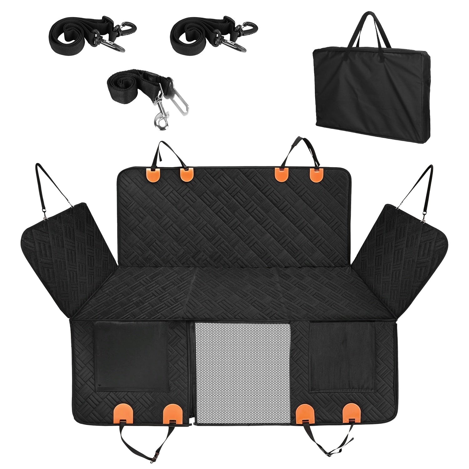 1Pc Dog Car Seat Cover For Back Seat Waterproof Oxford Cloth Seat Cover Hammock Non-Slip Scratchproof Back Seat Extender With Side Flap Mesh Window Storage Bag For Car SUV Truck