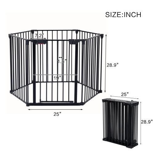 Adjustable Safety Gate 6 Panels Play Yard Metal Doorways Fireplace Fence Christmas Tree Fence Gate For House Stairs Gate Prohibited Area Fence
