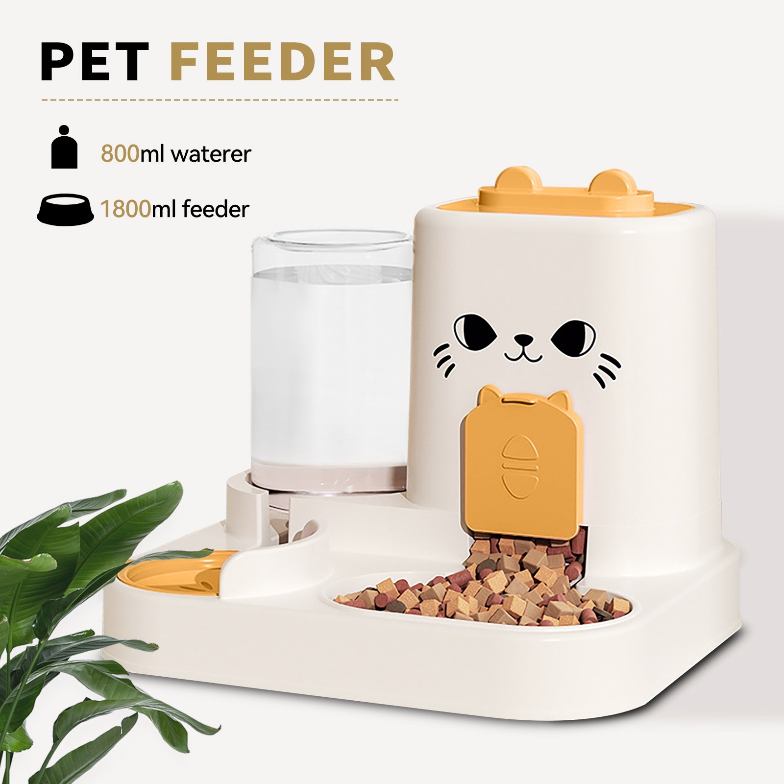 2-in-1 Automatic Cat Feeder And Water Dispenser - Dry Wet Separation, Cute Colored Face Feeder, Durable Plastic