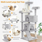 56-inch Pet Cat Tree For Indoor Cats Multi-Level Cat Tree With 2 Apartments Cat Activity Center With Scratching Posts And Toys Light Gray