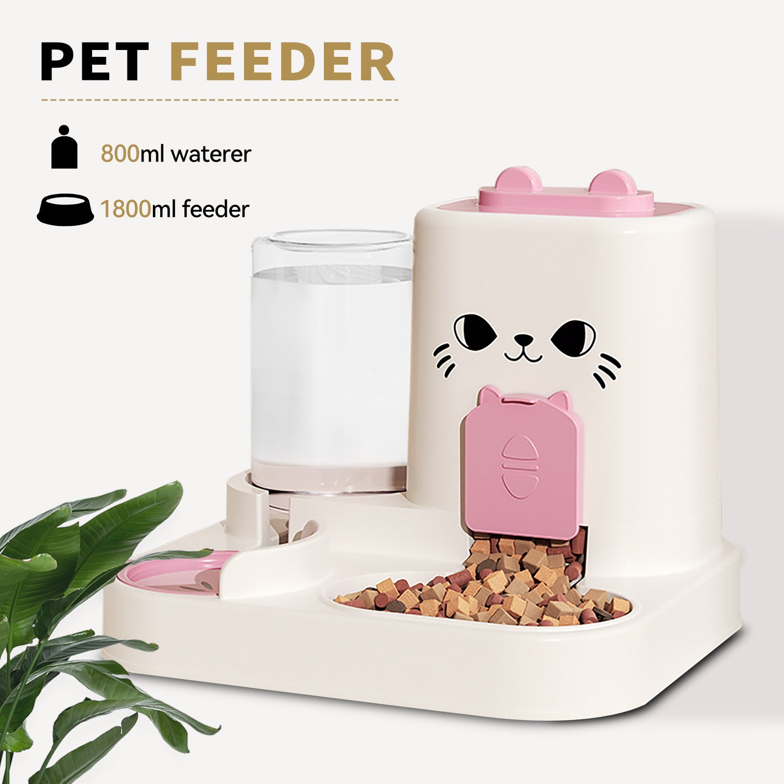 2-in-1 Automatic Cat Feeder And Water Dispenser - Dry Wet Separation, Cute Colored Face Feeder, Durable Plastic