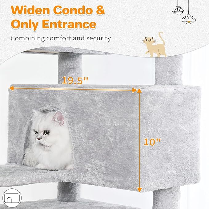 56-inch Pet Cat Tree For Indoor Cats Multi-Level Cat Tree With 2 Apartments Cat Activity Center With Scratching Posts And Toys Light Gray