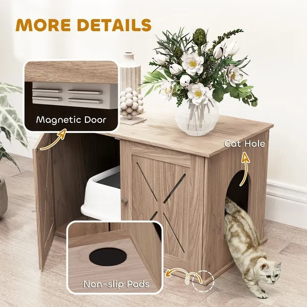 Hidden Cat Litter Box Enclosure With Ventilated Door, Cat Hole, Cat Washroom, Indoor Cat House, Walnut