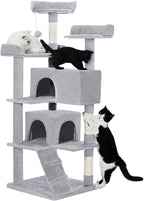 56-inch Pet Cat Tree For Indoor Cats Multi-Level Cat Tree With 2 Apartments Cat Activity Center With Scratching Posts And Toys Light Gray