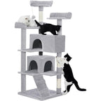 56-inch Pet Cat Tree For Indoor Cats Multi-Level Cat Tree With 2 Apartments Cat Activity Center With Scratching Posts And Toys Light Gray