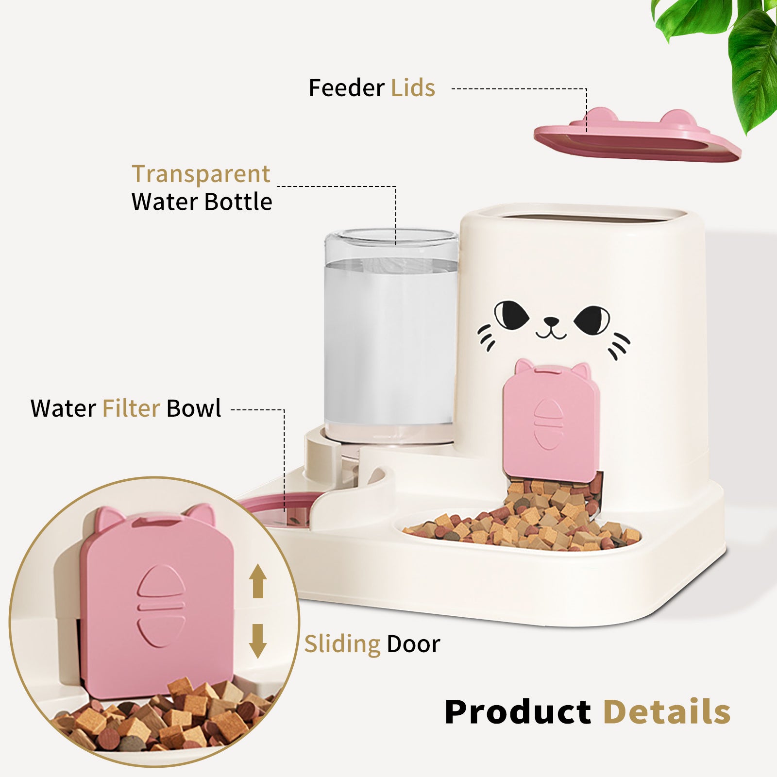 2-in-1 Automatic Cat Feeder And Water Dispenser - Dry Wet Separation, Cute Colored Face Feeder, Durable Plastic