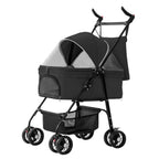 4-Wheels Pet Stroller Foldable Carrier Strolling Cart Travel Jogger Pet Stroller With Removable Liner Storage Basket For Dog Cat