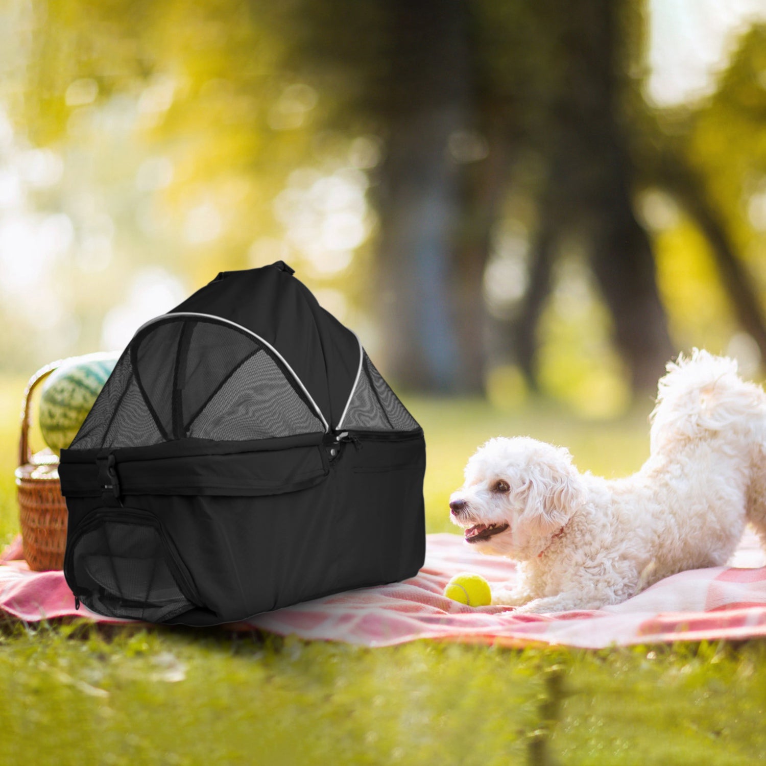 4-Wheels Pet Stroller Foldable Carrier Strolling Cart Travel Jogger Pet Stroller With Removable Liner Storage Basket For Dog Cat